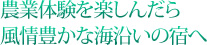 農業体験を楽しんだら風情豊かな海沿いの宿へ